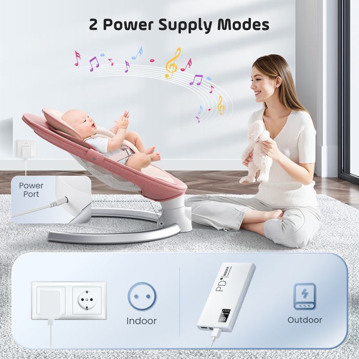 TTLIFE elektrische babywipper met muziek, 5 schommelsnelheden, 3 timers, afstandsbediening en Bluetooth