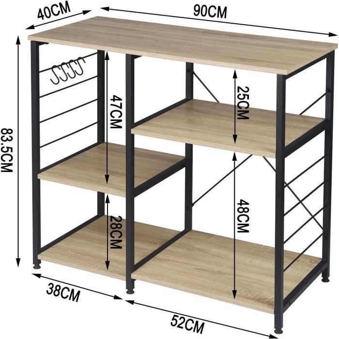 WOLTU Kitchen Shelf, Microwave Rack in Metal and Wood with 5 Shelves, 90 x 40 x 83.5 cm, Black + Light Oak
