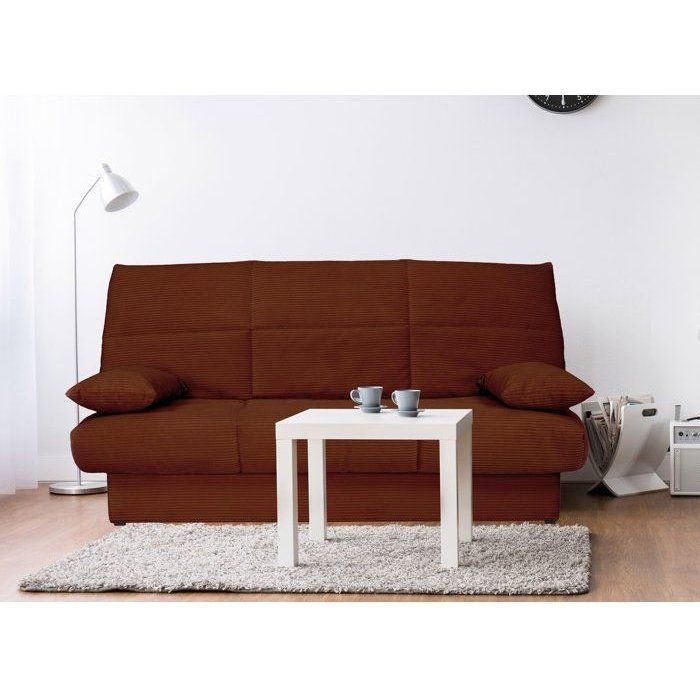 Banquette clic-clac - 3 places - Avec coussins - Tissu Terracotta -190 x 90 x 92 cm - CLEM