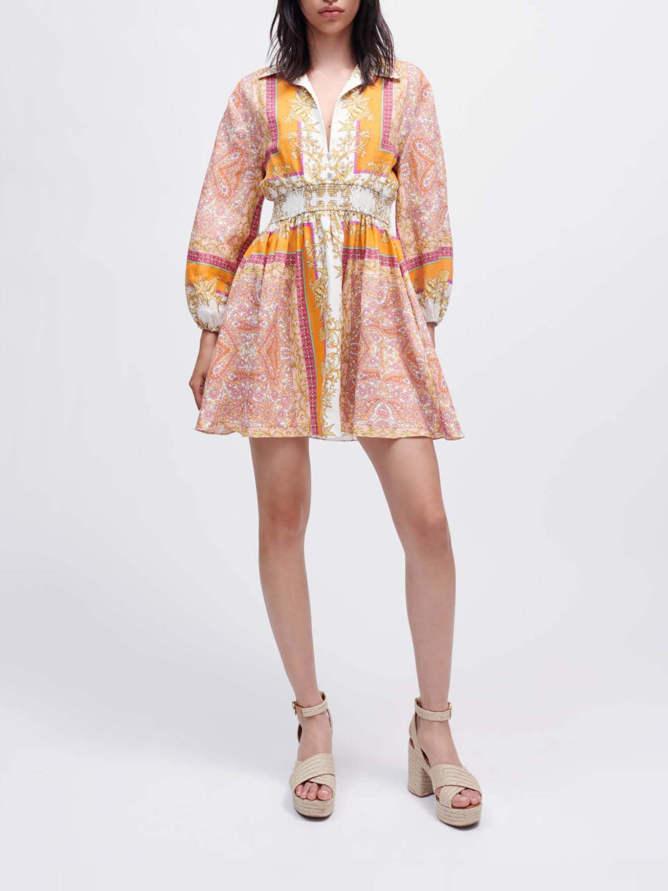 Rochie cămașă din in cu imprimeu - Foulard Coquillage