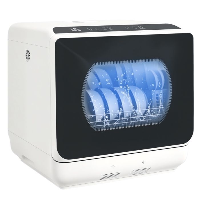 Mini lavastoviglie - HOMCOM - 4 coperti, 5 programmi, serbatoio acqua 6 litri - comandi touch - display LED - bianca