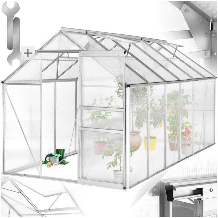Serre de jardin - TECTAKE - Serre d'extérieur en polycarbonate surface 11,13 m³ porte coulissante 185 x 375 x 195 cm sans fondation