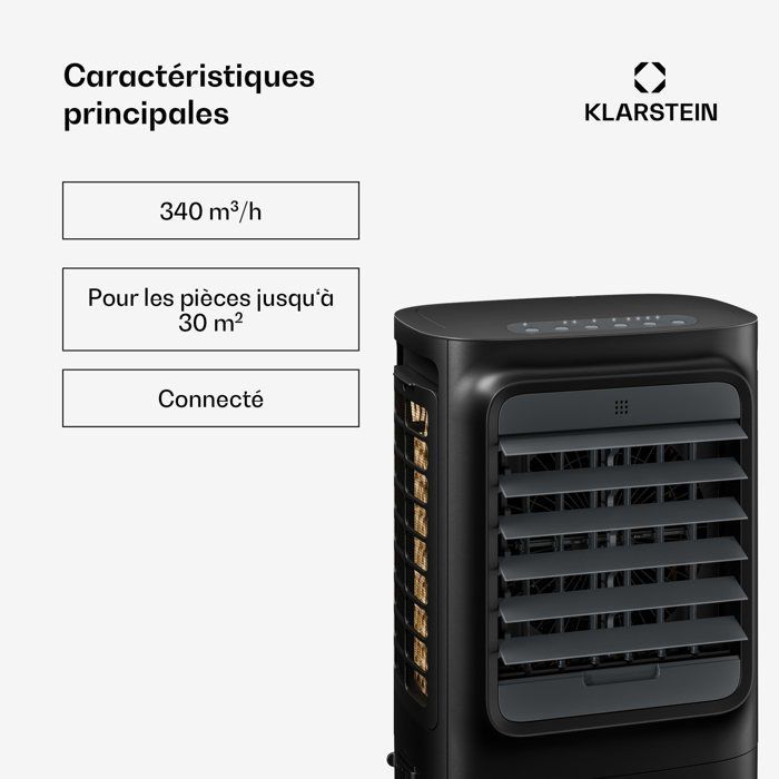 Ventilador inteligente Klarstein Breezcube - 340 m³/h - 10 L - 30 m² - 3 modos - 50 W - Negro - Control remoto