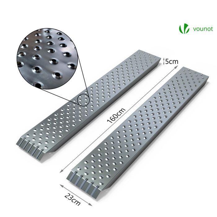 VOUNOT® Juego de 2 rampas de carga de acero galvanizado de 160 cm - Carga máxima de 400 kg - Rampa de acceso antideslizante y anticorrosión