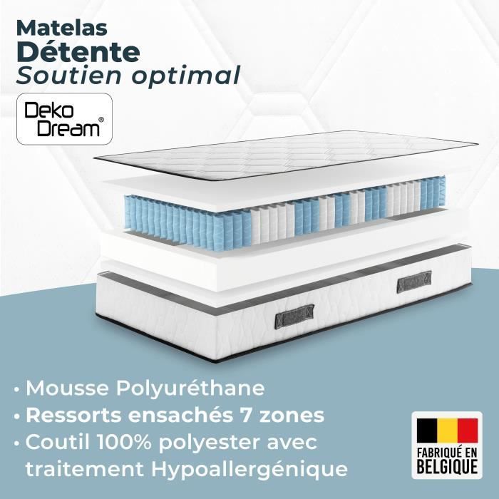 Mattress and bed base set 160 x 200 cm, 19 cm high - pocket springs - 7 zones - reversible - made in Belgium - DEKO DREAM