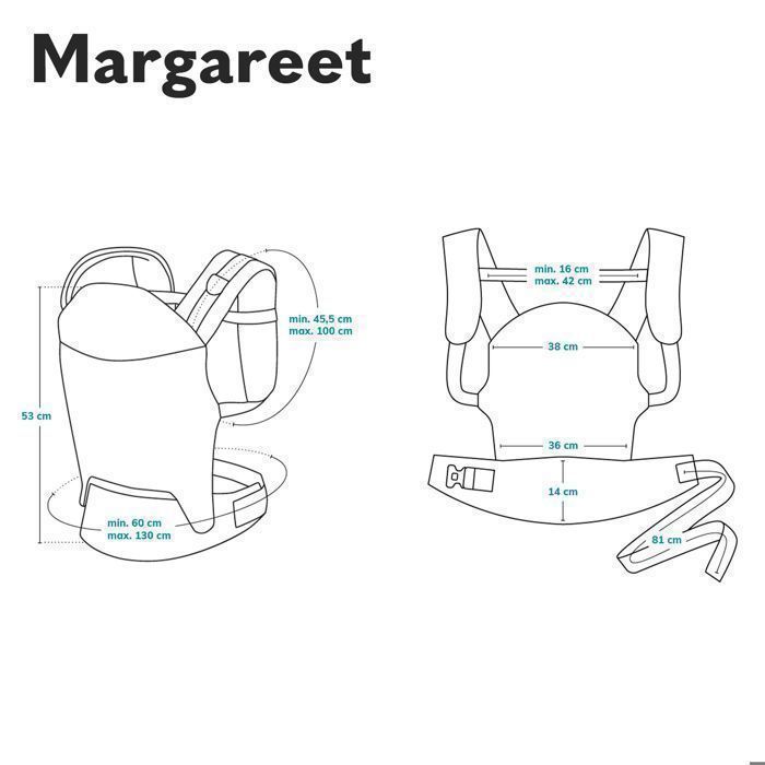 LIONELO Margarete Ergonomisk Babybæresele - Foran/Bagpå - Bomuld - 3 Positioner - Op til 20 kg - Pose - Grå