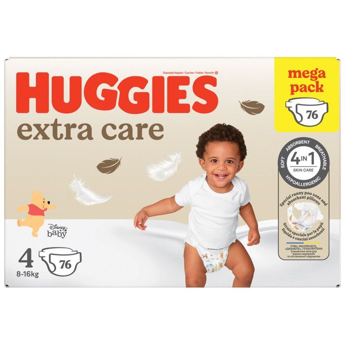 Fraldas Huggies Extra Care Baby, 76 unidades, com estampas da Disney, tamanho 4 (8-14 kg)