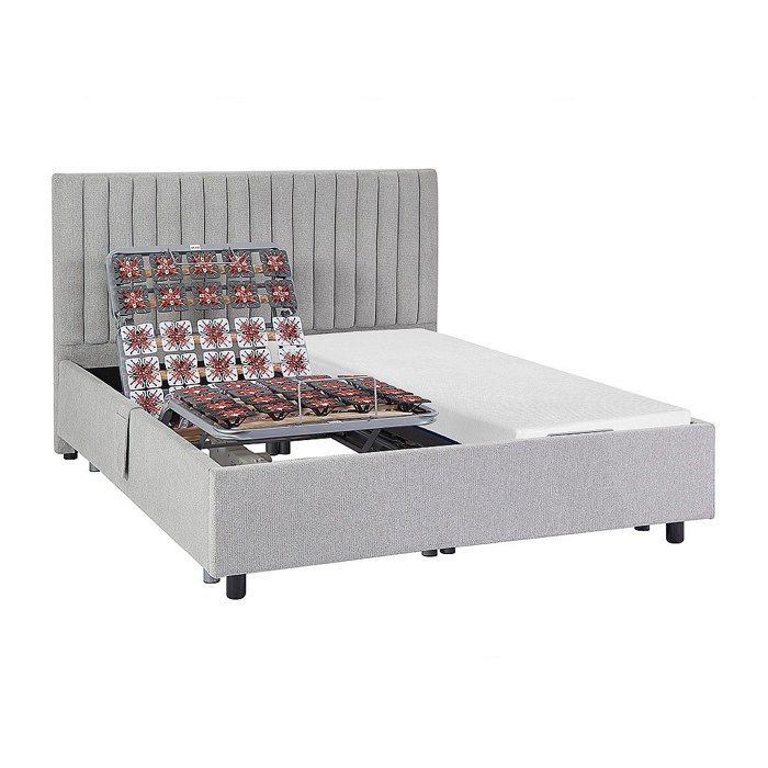 Cama eléctrica de relajación con somier de láminas decorativas y colchón de espuma viscoelástica - 2 x 70 x 190 cm - Tela - Gris - SASORA by YSMÉE