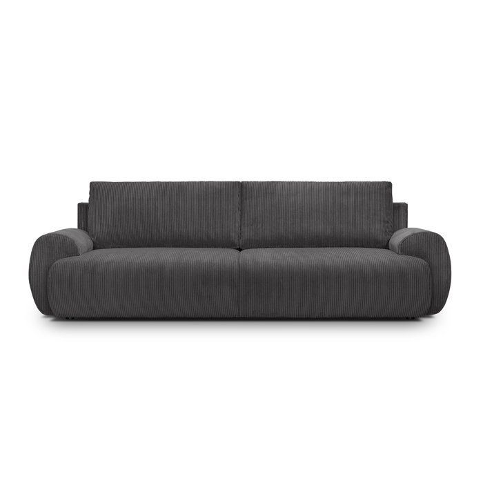 Divano trasformabile a 3 posti - MILO - Tessuto in velluto a coste grigio antracite - Vano contenitore - 254 x 99 x 84 cm