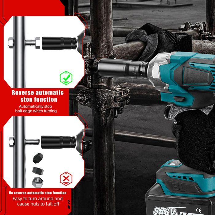 Atornillador de impacto de 1200 N.m., llave de impacto inalámbrica, atornillador de impacto de 1/2 pulgada, llave de impacto con 1 batería, multifuncional de 6700 RPM.