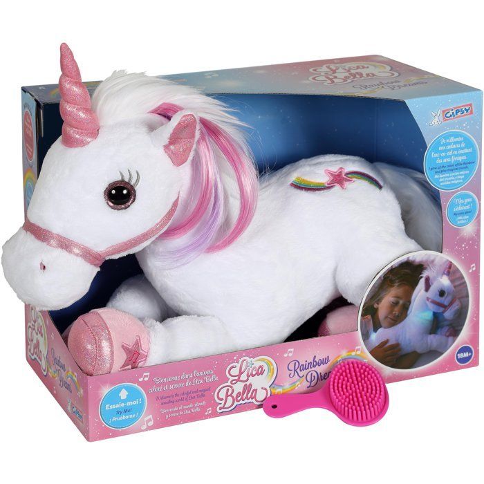 Gipsy Toys - Lica Bella Fairy e Luminosa - Pelúcia Interativa de Unicórnio - 35 cm - Branca - Rosa