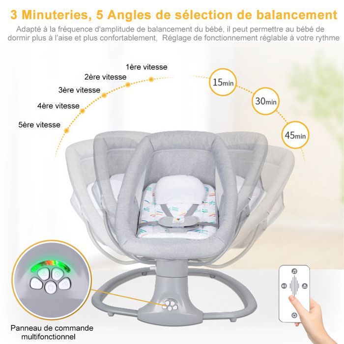 3-in-1 Electric Baby Swing with Remote Control - 5 Swing Speeds - Bluetooth Music - Grey
