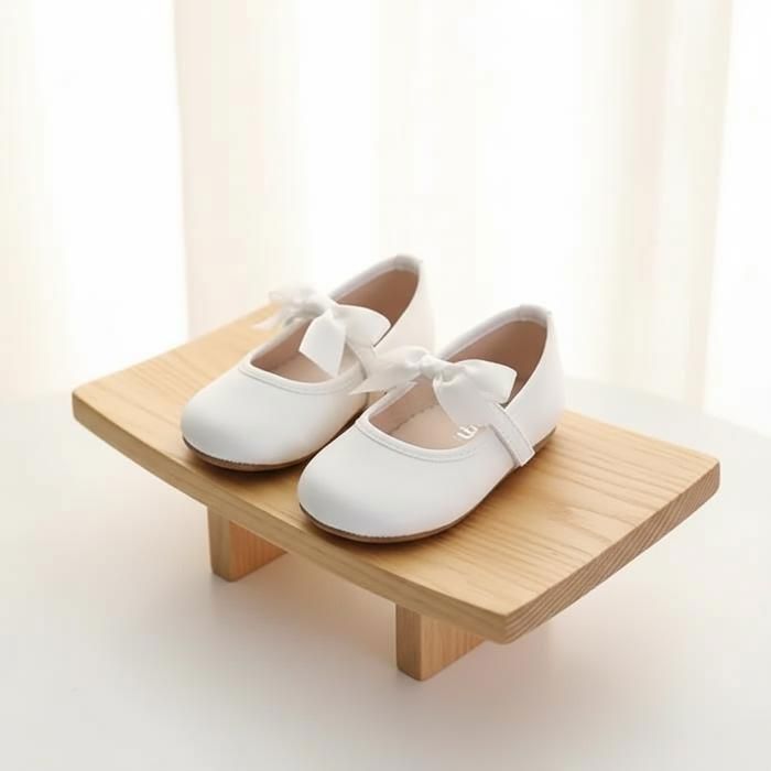 Chaussures - Enfant - Ballerines - Cérémonie - Cuir - Ivoire - Noeud - Satin - Pointure du 19 au 30