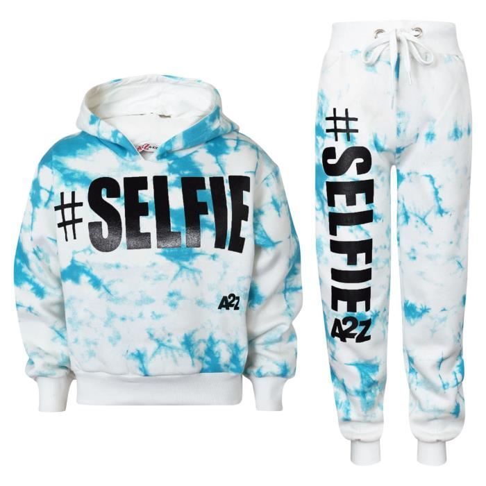 Conjunto deportivo con capucha y pantalón de chándal estampado tie-dye para niña - Azul