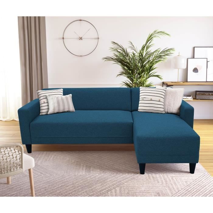 BOB 4-seater fixed corner sofa - Navy fabric - Reversible - W 197 x D 117 x H 65 cm