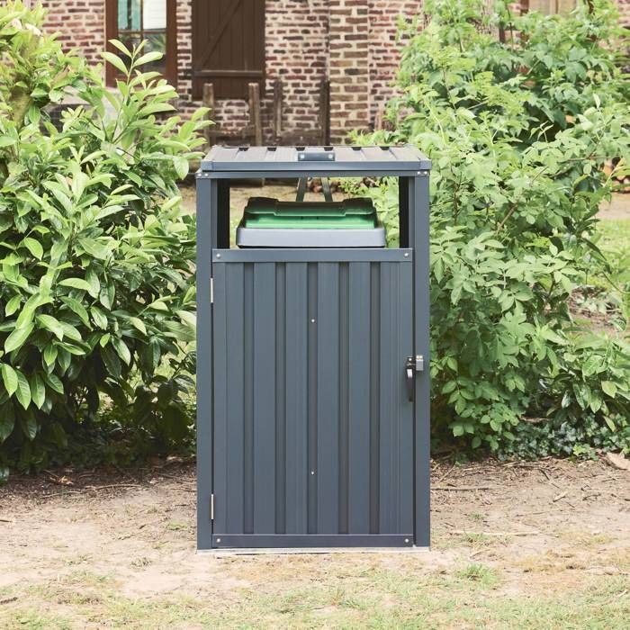 Mülltonnenbox aus grauem, verzinktem Stahl. 1 Stellplatz. B 73 x T 82 x H 124 cm