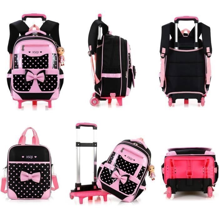 Mochila con ruedas - Modelo con bolso - Rosa - 2 ruedas - Rosa para niña PZCC