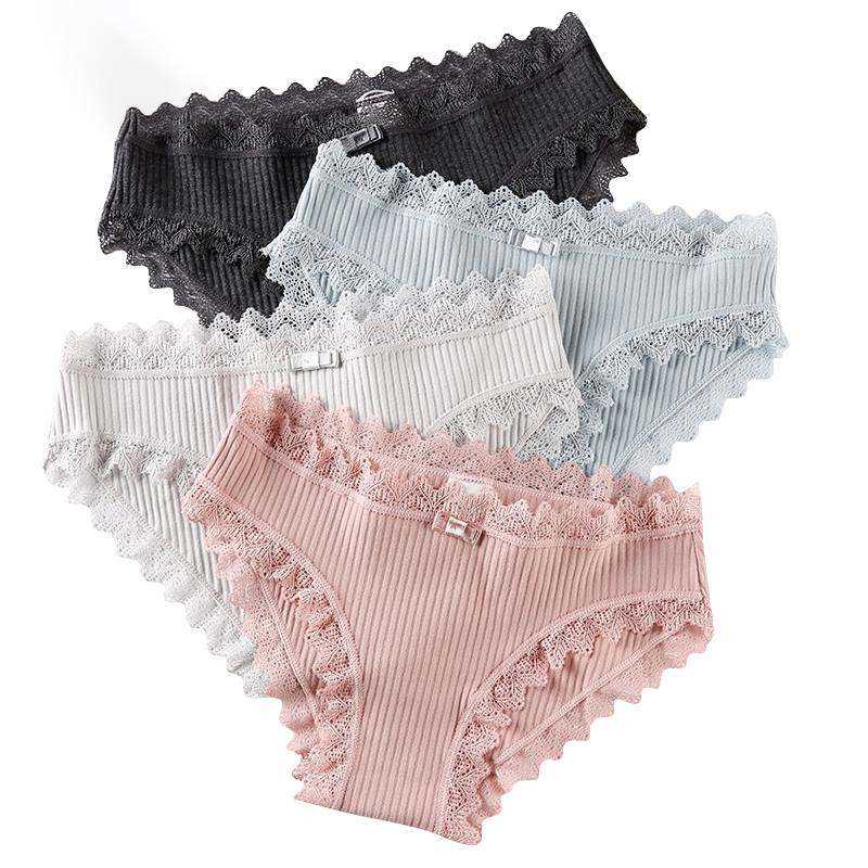 3 pezzi/Slip sexy in pizzo da donna, intimo in cotone senza cuciture, tinta unita, per ragazze, con grazioso fiocco, morbido e traspirante, lingerie femminile