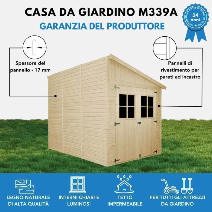 Caseta de jardín de madera TIMBELA de 6,02 m² - Pino/Abeto - 202 x 298 cm - Construcción de paneles - M339A