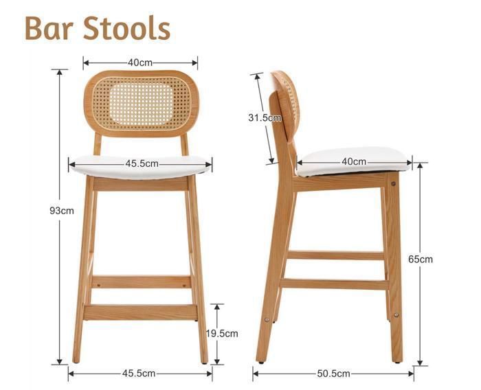 Wahson barkrukken set van 4, houten en rieten barkrukken met waterdichte kussens voor de keuken, kunstleer, wit