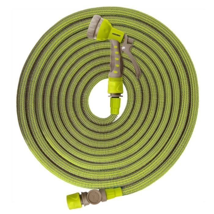 Tuyau d'arrosage extensible - Longueur 13,5 à 40m - Vert - Raccord articulé 180° - Pistolet 7 jets