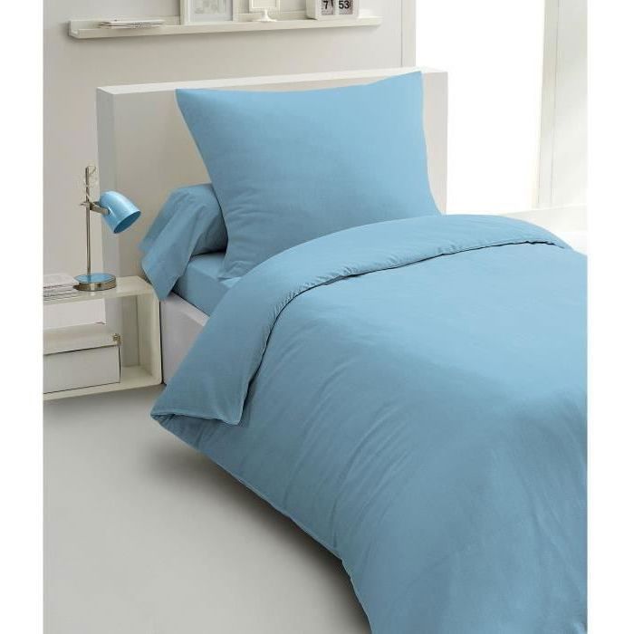 Parure de couette 2 pièces - HOME LINGE PASSION - HP72068 - Microfibre 82 g - 140 x 200 cm - Bleu ciel