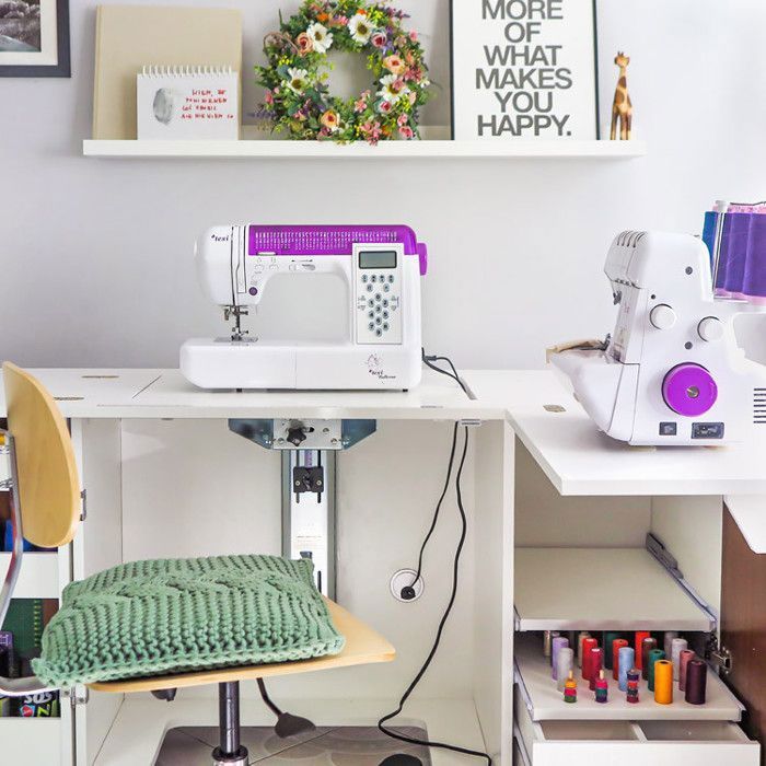 Meuble de couture pour machine à coudre et surjeteuse | Couleur : Blanc