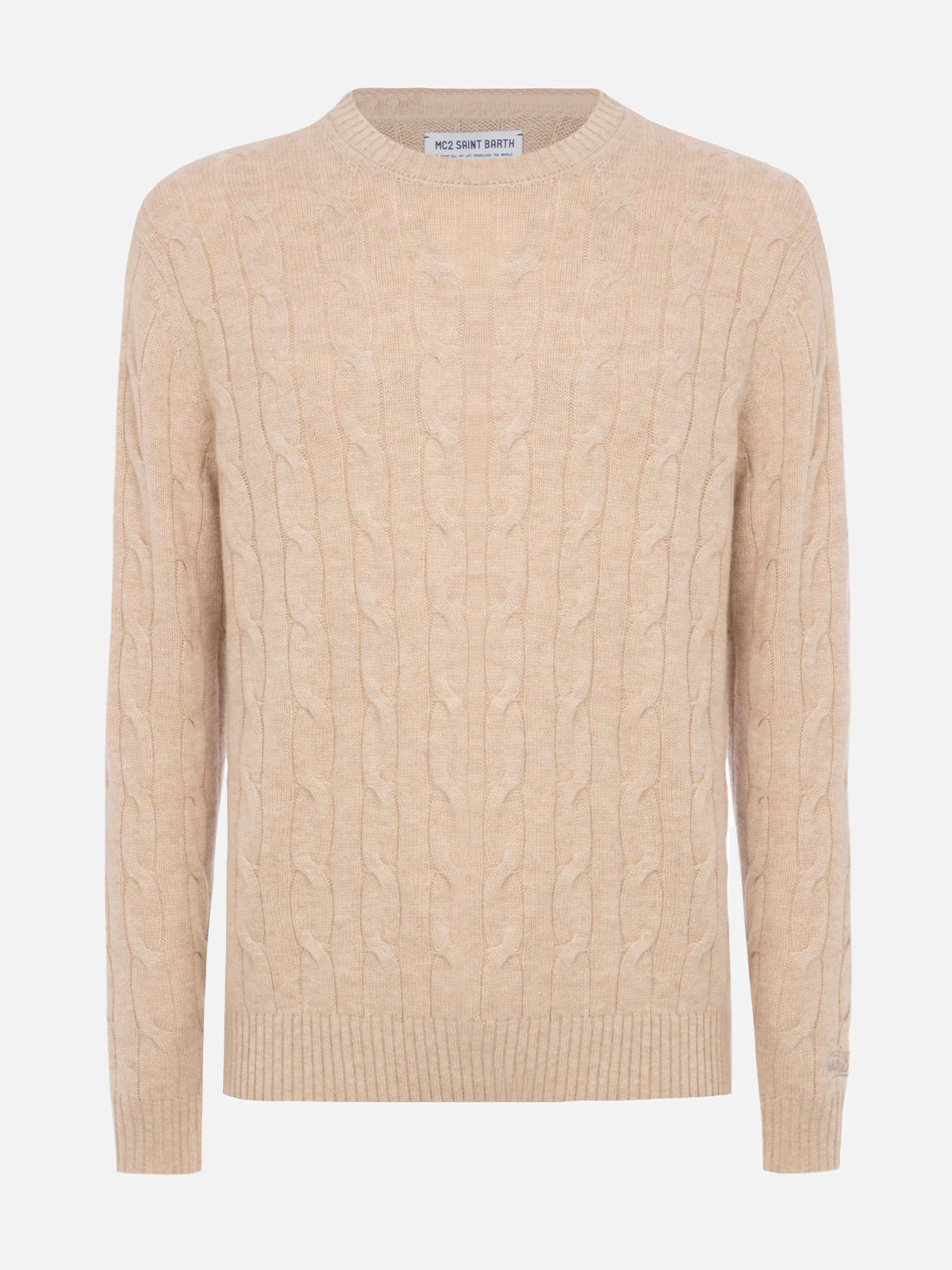 Regent herentrui met ronde hals, beige van kasjmierblend