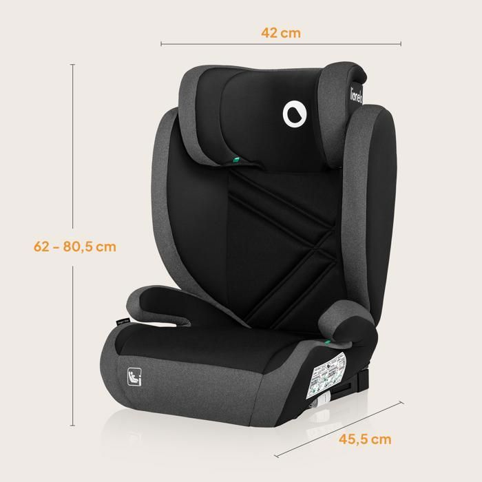 Silla de coche convertible para bebé LIONELO Hugo i-Size - ISOFIX - 100-150 cm - Grupo 2/3 - Reposacabezas regulable en altura - Negro-Gris