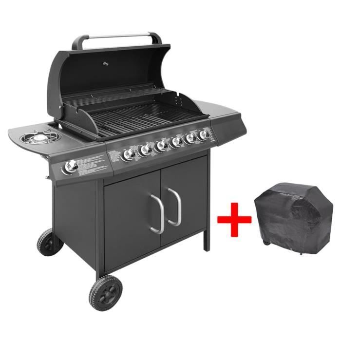 Barbacoa de gas vidaXL con 6 + 1 zonas de cocción, color negro.