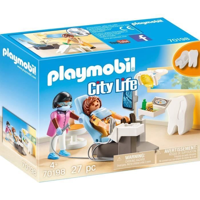 PLAYMOBIL - 70198 - City Life L'Hôpital - Dentiste - Traitement dentaire - Boîte de rangement pour dents de lait