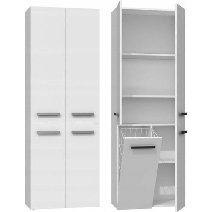 RORY - Armario de baño con cesta - Tiradores minimalistas - Dimensiones: 174x60x30 - Columna de almacenamiento