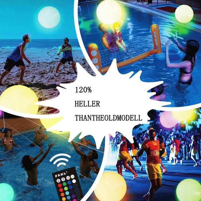 Pool Toys - 16-inch LED Inflatable Beach Ball, 16 Color Lights and 4 Lighting Modes, Distance