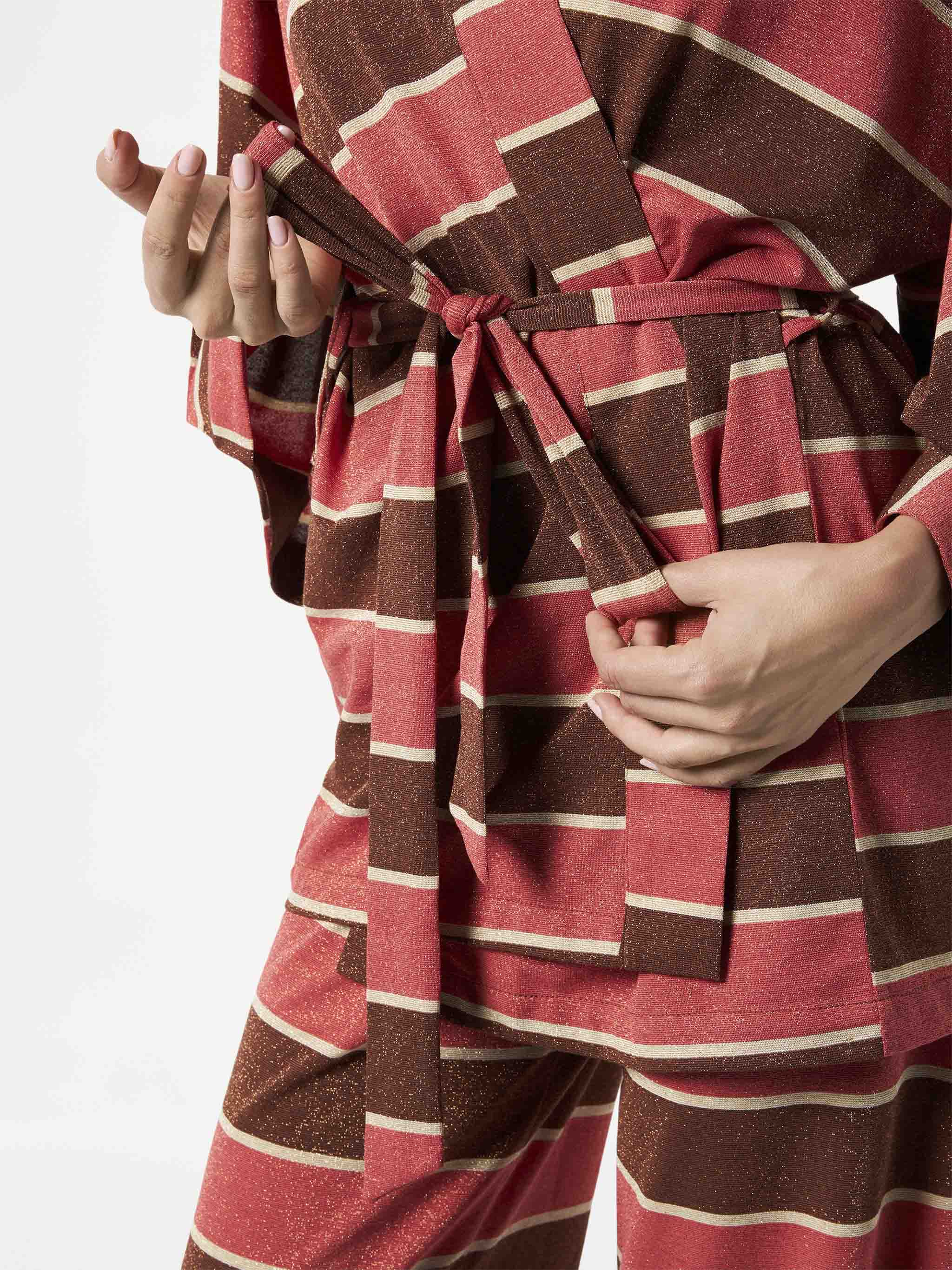 Gestreept gebreid kimono-vest