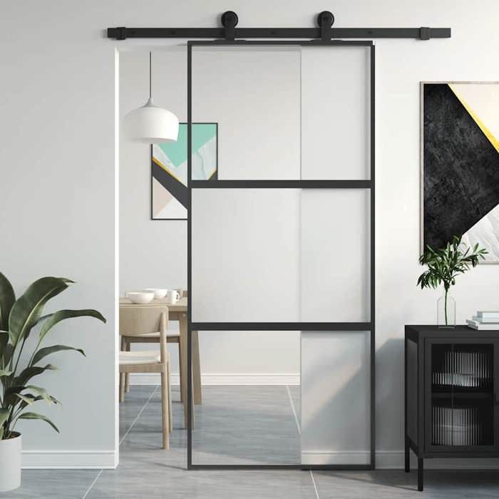 vidaXL Porte coulissante noir 90x205 cm verre trempé aluminium 155202
