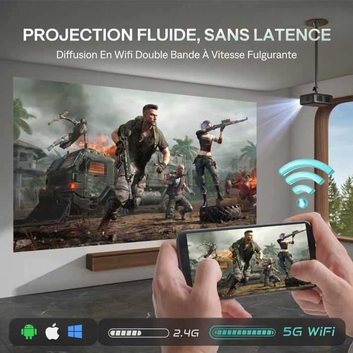 Projetor Eazze D1 Pro 4K - ZIG-ZAG TERRITORIES - Dolby Audio - 20W - Wi-Fi 5G - Compatível com PS5