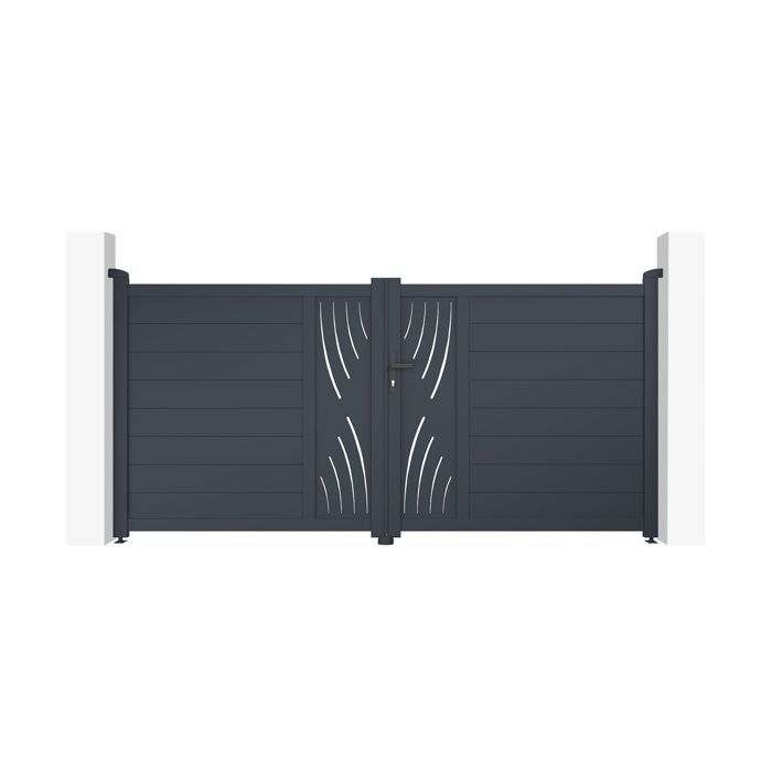 Puerta batiente y conjunto de puerta - Casanoov - VELETA - 3 m de altura (145 cm) / Puerta de 1 m de altura (145 cm) - Gris antracita - Aluminio