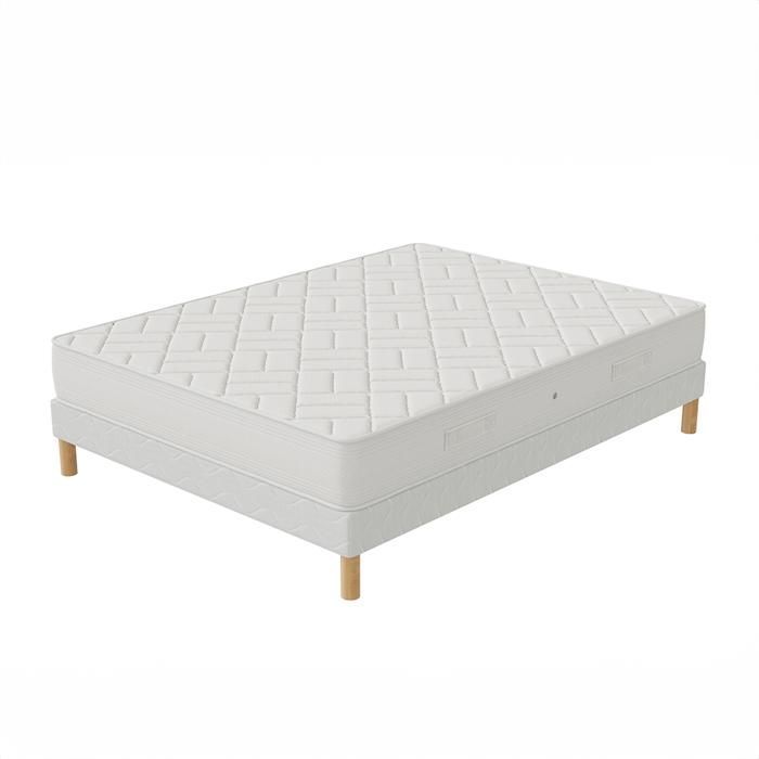 Ensemble ZEN 160x200 – Matelas H20 cm mousse PU Techno Foam – Sommier + 4 pieds – Confort mi-ferme