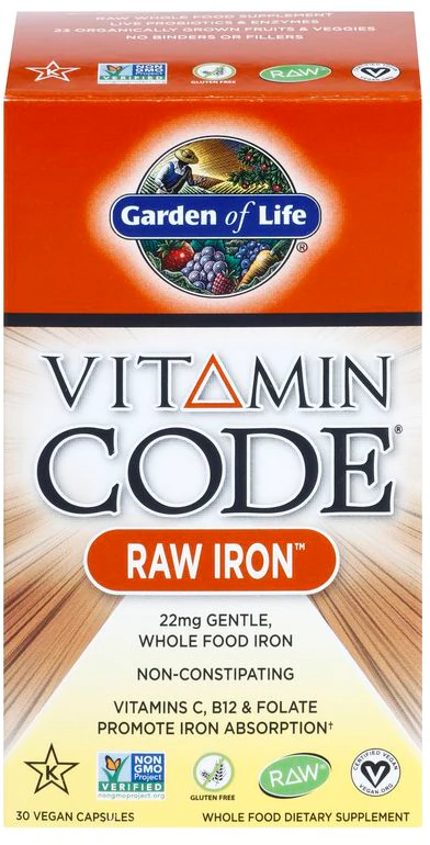 Garden of Life Vitamin Code RAW Iron Nahrungsergänzungsmittel-Kapseln zur Unterstützung der Blutbildung