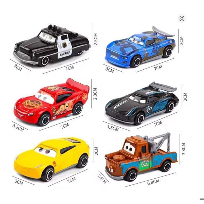 Conjunto de 7 veículos de metal da Corrida de Carros (6 carros e 1 caminhão Mack) Brinquedos infantis do Relâmpago McQueen