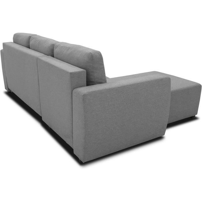 Canapé d'angle convertible réversible 3 à 4 places - PHARELL - Tissu anthracite - Coffre de rangement - L 224 x P 155 x H 85 cm