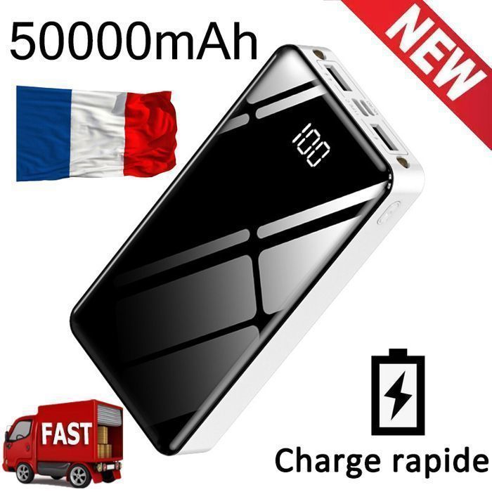 FUNSEE® Batteria esterna portatile da 50000 mAh con ricarica rapida, power bank, caricabatterie per cellulari compatibile con tutti i telefoni - Bianca