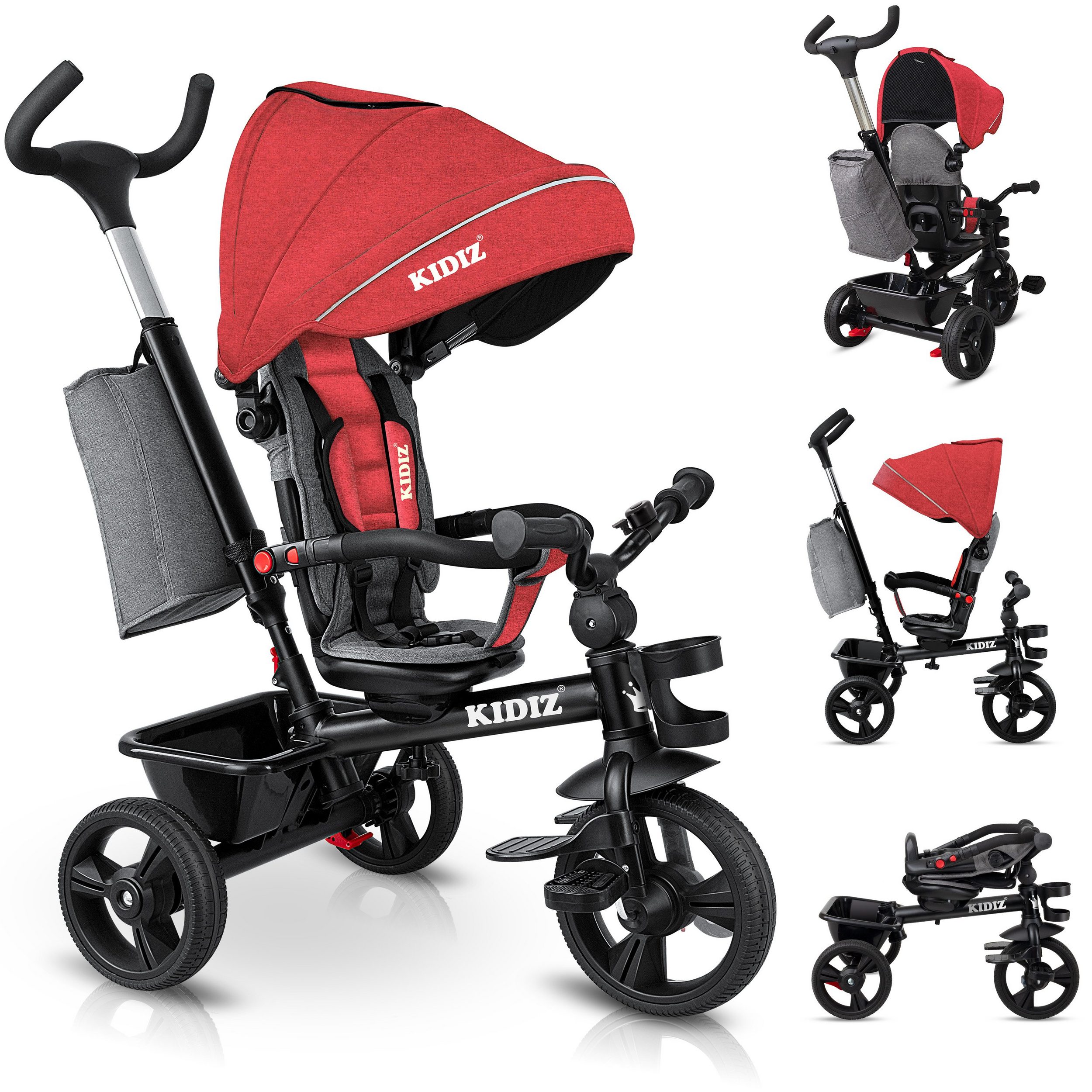 KIDIZ Driewieler, 5-in-1 kinderdriewieler met duwstang en stuursysteem