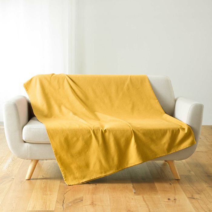 Plaid enroulable 220 x 240 cm polycoton Lucile Jaune curry