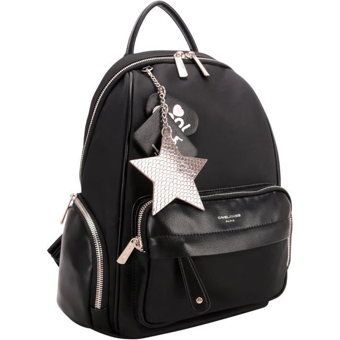 David Jones - Small Women's Fashion City Backpack - Soft Nylon Bag - Mini Satchel - Trendy Designer Fashion Backpack - Black