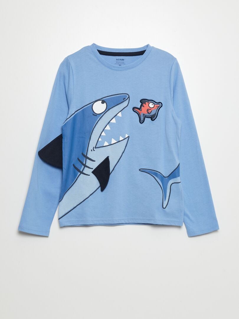 T-shirt met lange mouwen en decoratie - BLAUW
