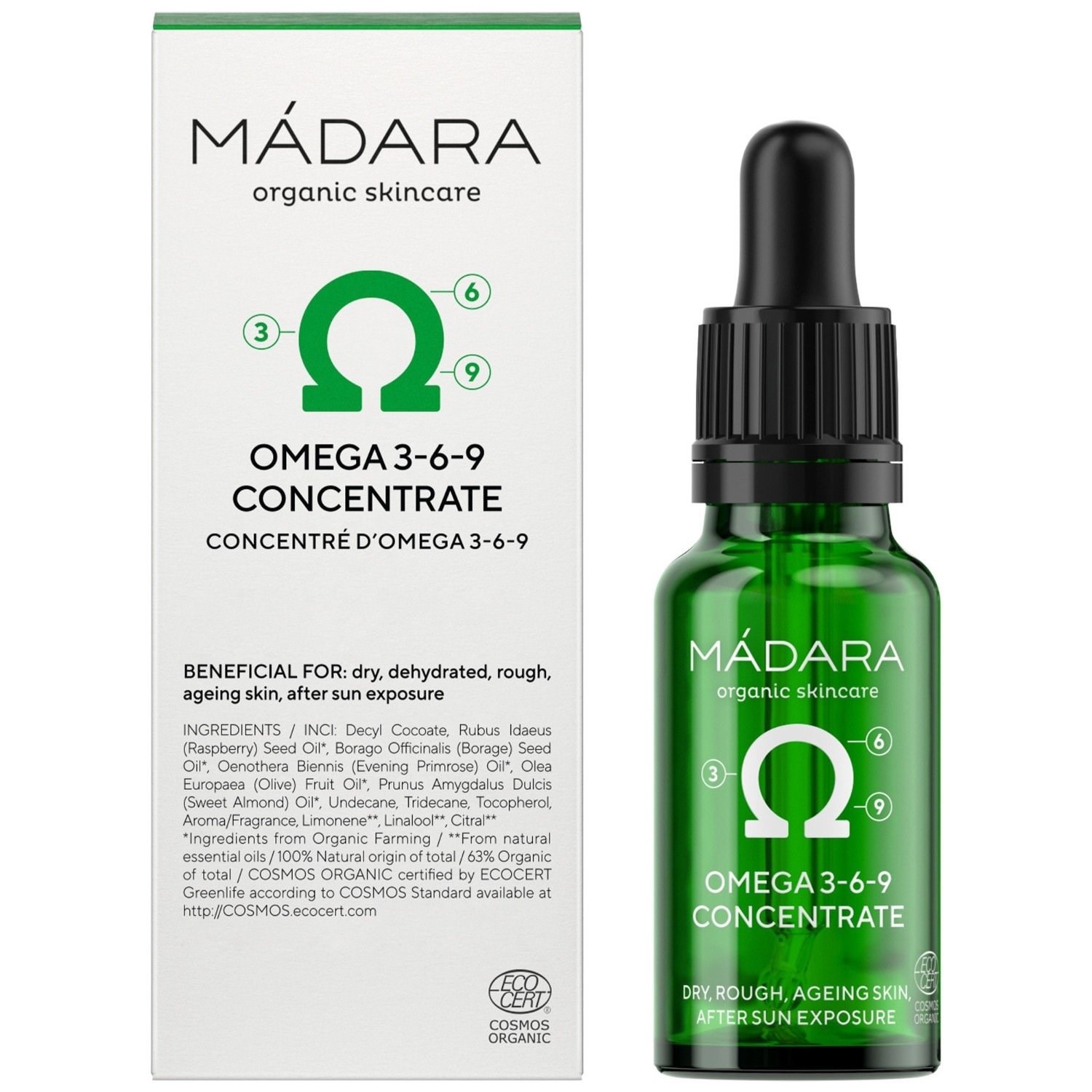 MÁDARA drėkinamasis serumas su individualiai parinktais veikliosiomis medžiagomis (Omega 3-6-10) – 17,5 ml