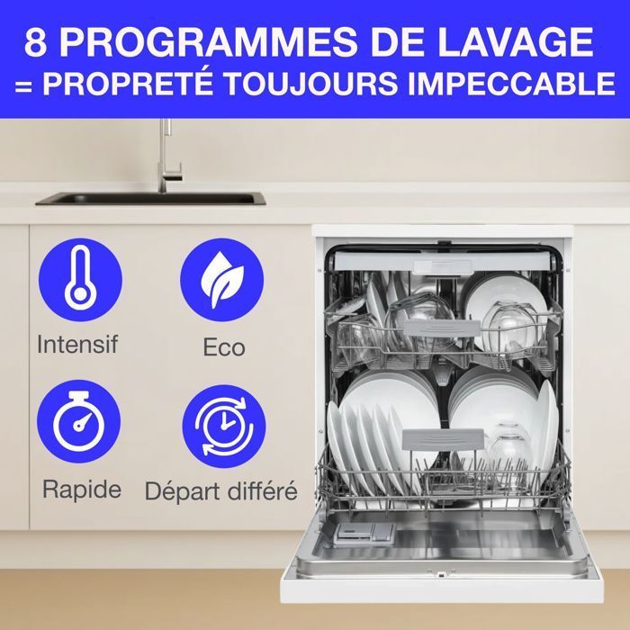 Continental Edison vrijstaande vaatwasser - 15 couverts - 59,8 cm breed - Energieklasse D - Inductiemotor - 39 dB - Wit