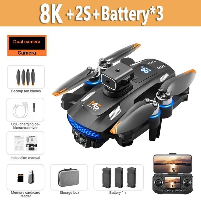 M6 Professionel Drone 8K-2S-Batteri-3 Kamera 5G WIFI FPV UAV med Skærm Fjernbetjening RC Drone Undgåelse Quadcopter