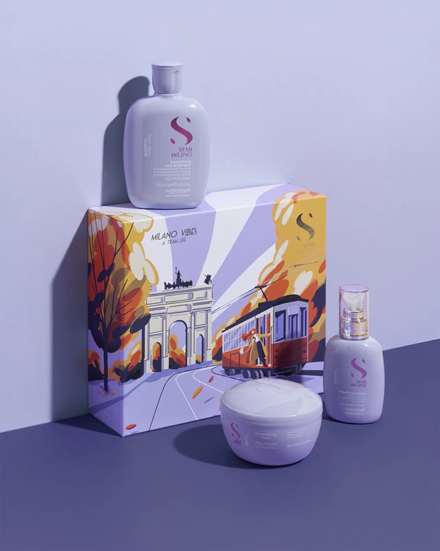 Darilni set Alfaparf Milano Semi di Lino Smooth Holiday Kit za neubogljive in skodrane lase